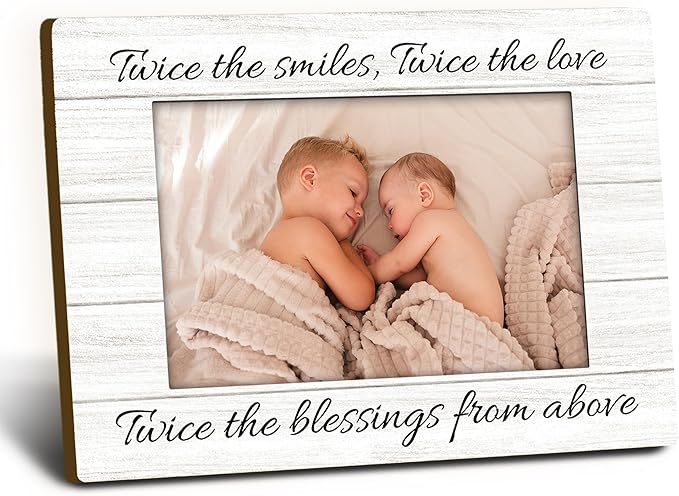 Foyoulame Twins Baby Items 4x6 Picture Frame, Twin Mom Gifts Wooden Picture Frame, Twins Baby Gifts for Girls Boys Mom, Tw...
