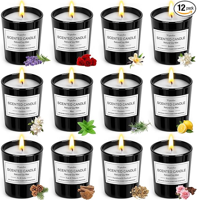 12 Pack Scented Candles Gifts Set for Women and Men, Candles for Home Scented, Natural Soy Wax 180H Long Burning, Aromathe...