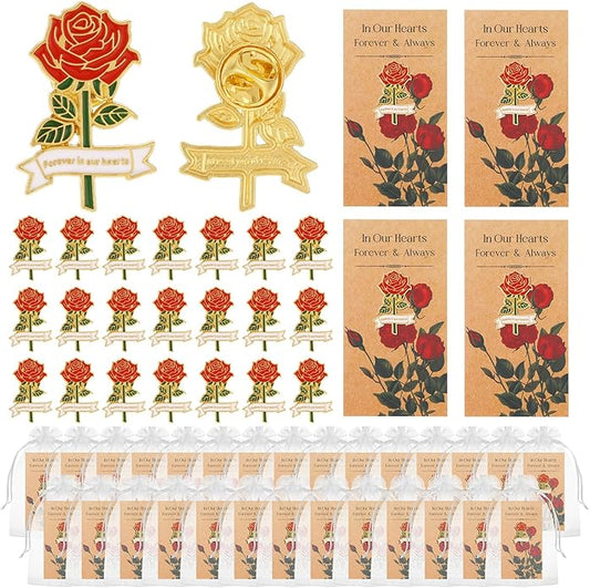 50 Sets Rose Pins Bulk Funeral Favors for Guests,Memorial Gifts Celebration Of Life,Sympathy Gifts Funeral Flowers Pin for...