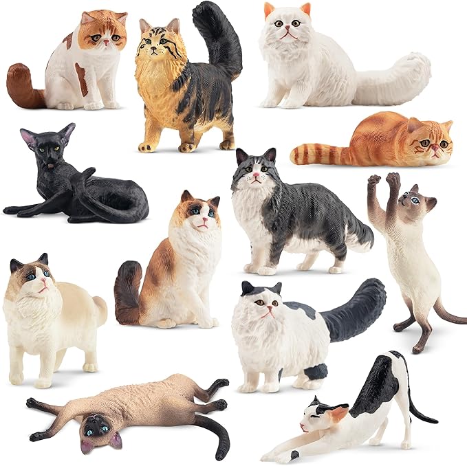 EYSCOTA 12PCS Realistic Cat Figurines, Plastic Cat Figure, Cat Cake Topper Kitten Toy Easter Egg Birthday Gift for Kids an...