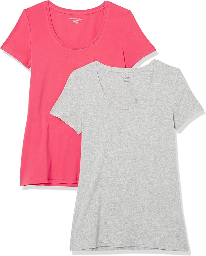 Amazon Essentials Women's Regular-Fit Short-Sleeve Scoop Neck T-Shirt, Summer Casual, Pack of 2