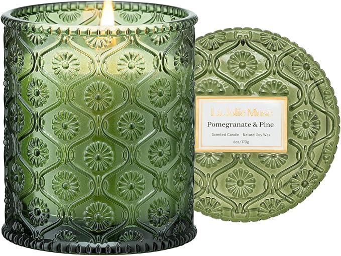 LA JOLIE MUSE Pine & Pomegranate Candle | Lemon, Pomegranate & Pine | 6 oz Natural Soy Wax | 40 Hours Clean Burn | Gift-Re...