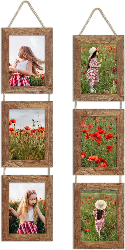 ccdcc 5x7 Collage Picture Frames Set of 2, Rustic Wooden Real Glass Vertical Hanging 3 Opening 5 by 7 Photo Frame, Rustic ...