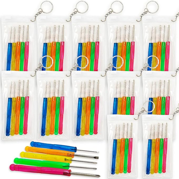 ArtCreativity 5 PC Mini Screwdriver Keychain Set, Pack of 12, Set Includes 5 Screw Drivers and Portable Pouch, Cool Birthd...