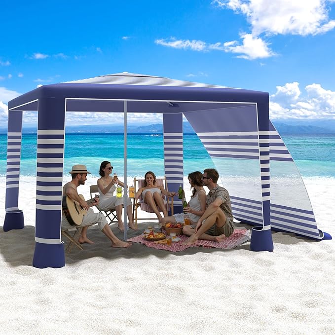 MoKo Beach Cabana, 8'×8' Large Beach Canopy with Side Wall, UPF 50+ Protection Easy Setup Beach Tent Sun Shelter, Adjustab...