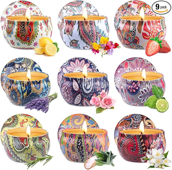 Scented Candles Gift Set for Women, 9 Pack Aromatherapy Candles for Home Scented, 180 Hour Long Lasting Soy Candle Lavende...