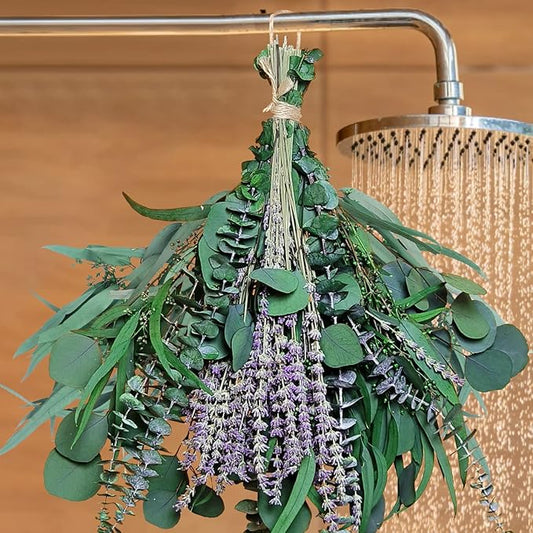 52 PCS Mix Dried Eucalyptus & Lavender Flowers Bundles for Shower, 17'' Natural Real Hanging Silver Dollar Eucalyptus Leav...