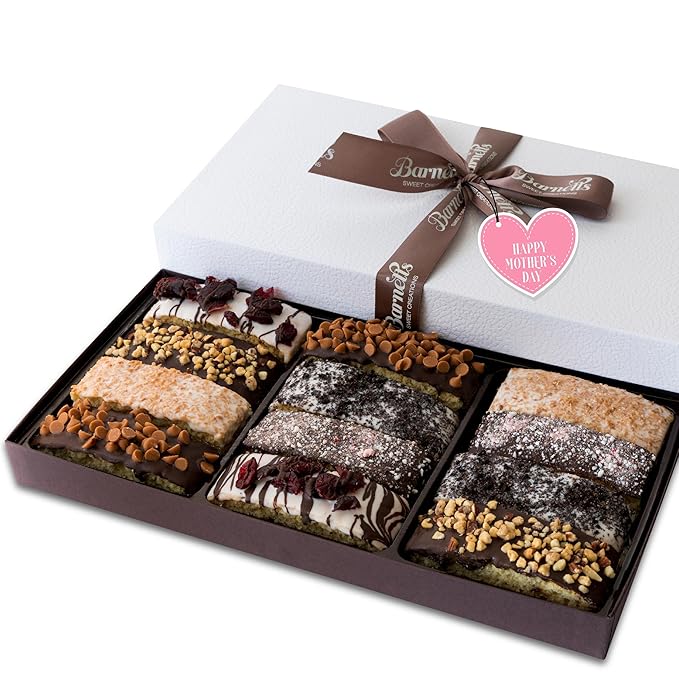 Barnetts Mothers Day 12 Chocolate Biscotti Gift Box, Gourmet Cookie Gifts Basket for Him and Her, Food Delivery, Fancy Coo...