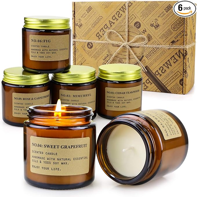 6 Pack Candles for Home Scented Aromatherapy Candle Gift Set for Women Soy Wax Long Lasting Amber Jar Candles Gift for Bir...