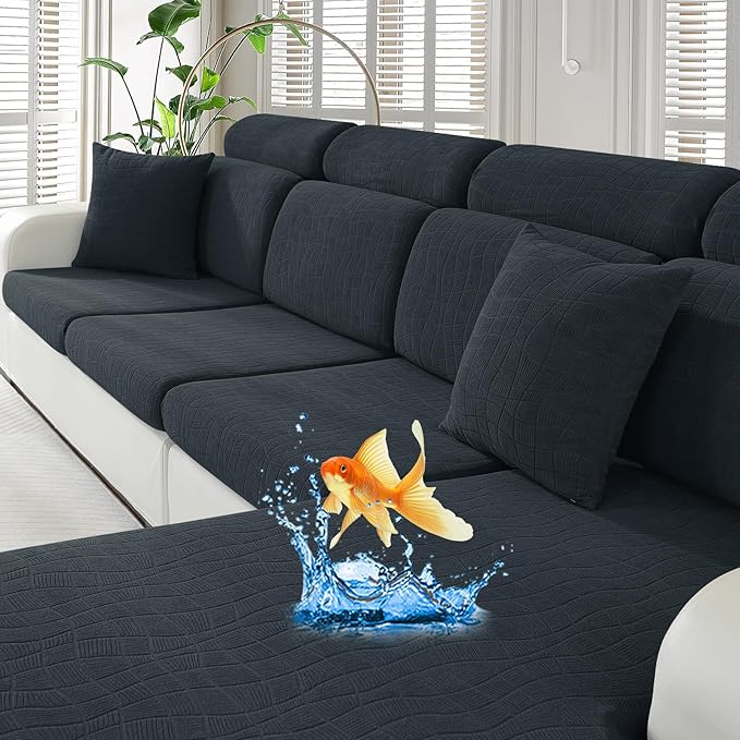 MAXIJIN Waterproof Couch Cushion Covers Stretch Sofa Seat Slipcovers Washable，Sectional Outdoor Cushion Covers with Elasti...