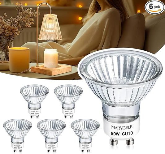 Marycele Halogen Light Bulbs for Candle Warmer Lamp, 6 Pack GU10 120V 50W MR16 Dimmable Warm Light Halogen Bulbs 2 Pin wit...