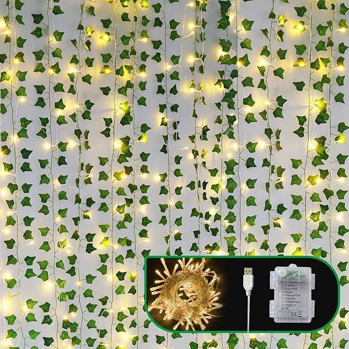 Freyalife Fake Vines for Room Decor(12 Pack 84 FT),with CE Certified 80 LED String Lights,Artificial Plant Ivy for Aesthet...