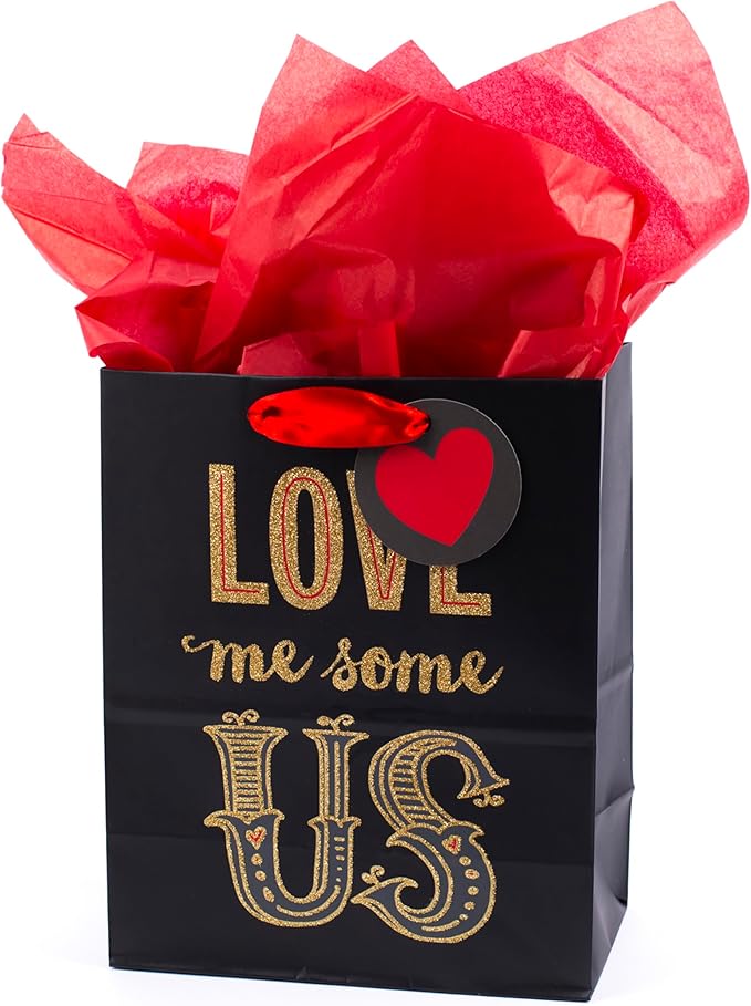Hallmark Mahogany 9" Medium Gift Bag with Tissue Paper (Love Me Some Us) for Anniversary, Valentines Day and More