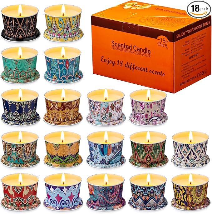 18-Pack Aromatherapy Candle Set - Travel-Size Scented Candles 2.5oz Each | 10+ Hour Relaxing Long-Lasting Burn | Fragrant ...