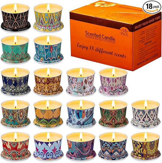 18-Pack Aromatherapy Candle Set - Travel-Size Scented Candles 2.5oz Each | 10+ Hour Relaxing Long-Lasting Burn | Fragrant ...