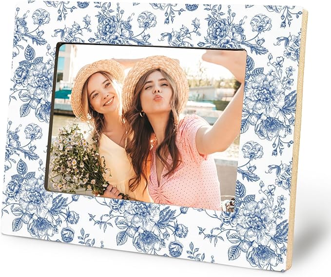 Cquwb Blue Chinoiserie and White Floral 5x7 Picture Frame,Chinoiserie Grandmillennial Home Decor,Blue and White Floral Pho...