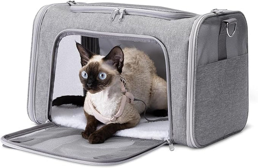 Amazon Basics Soft Cat & Dog Carrier with Adjustable Shoulder Strap, Airline-Approved, Foldable and Portable Design, Mesh ...