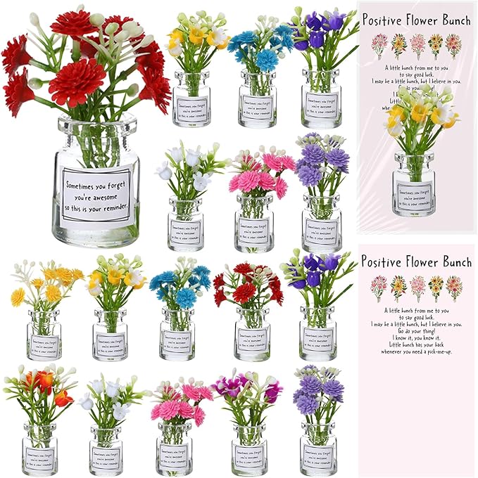 Xuhal 20 Sets Mothers Gift Set for Women Positive Mini Bud Vase with Flowers Positive Cards Motivational Office Desk Decor...