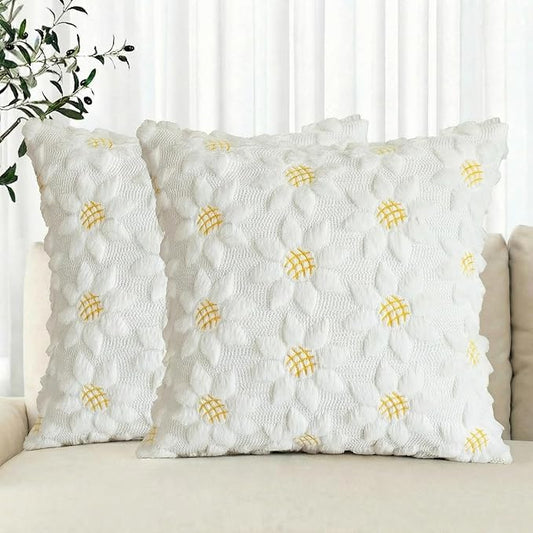 AVOIN colorlife Spring Summer Cream White Sunflower Throw Pillow Covers Set of 2, 18 x 18 Inch Seasonal Flora Farmhouse De...