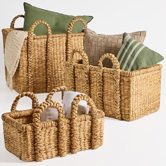 Best Choice Products 3Pc Shelf Baskets, Small, Large and XL Chunky Woven Wicker Rattan Storage Baskets w/Braided Handles, ...