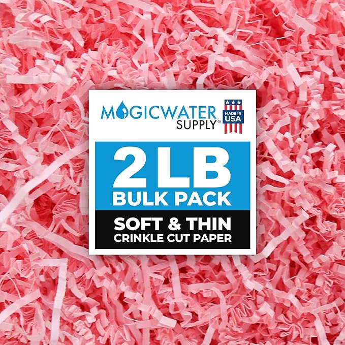 MagicWater Supply Soft & Thin Crinkle Cut Paper - 2 LB - Pink - Paper Shred Filler for Gift Wrapping, Basket Filling, Birt...