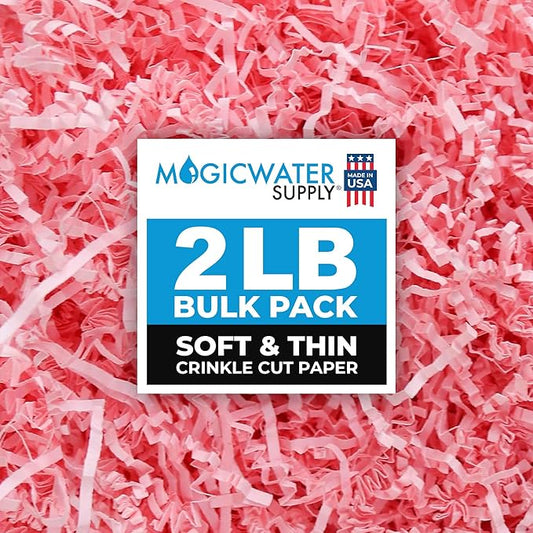 MagicWater Supply Soft & Thin Crinkle Cut Paper - 2 LB - Pink - Paper Shred Filler for Gift Wrapping, Basket Filling, Birt...