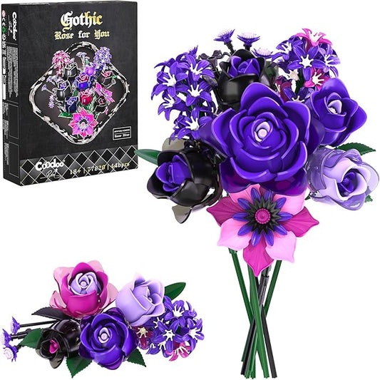 Gothic Rose Bouquet Building Set, Compatible with Lego Flowers, Halloween Botanical Collection for Home Decor, Creative Gi...