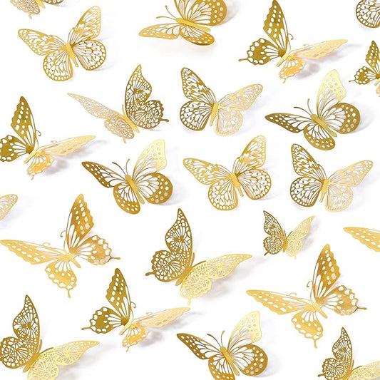 SAOROPEB 3D Butterfly Wall Decor - 48 Pcs, 4 Styles, 3 Sizes, Gold Butterfly Decorations for Birthday & Party Celebration...