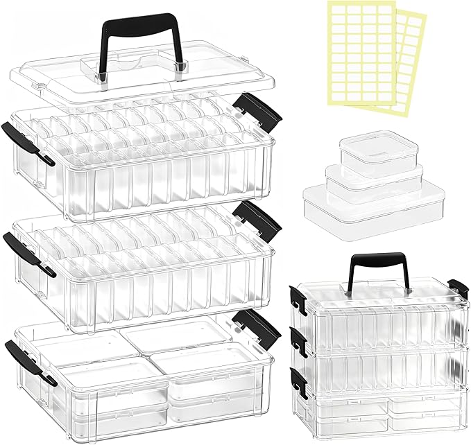 VANSUNS Bead Organizer Box 58 Pcs, 3-Tier Stackable Storage Box, and 3 Different Container Sizes Small Plastic Containers ...