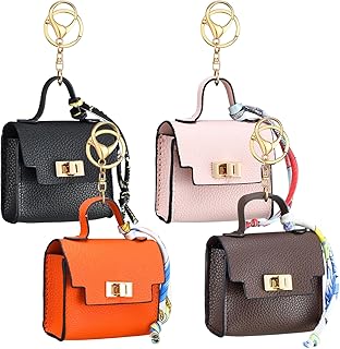 Tondiamo 4pcs Mini Backpack Keychain Coin Purse Keychain Mini Bag Pendents PU Leather Makeup Bag Change Pouch Cute Twist L...