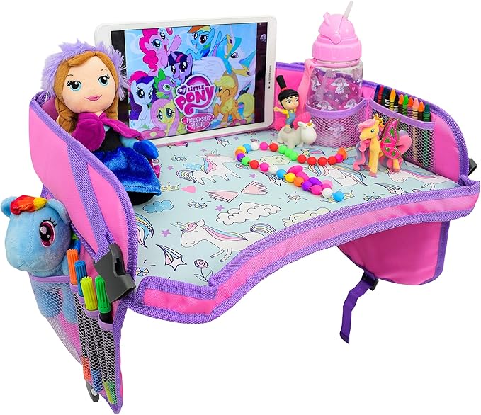 ecoZen Lifestyle Pink Toddler Lap Desk Organizer for Car and Airplane - Kids Travel Tray & Road Trip Carseat Table - Kids ...