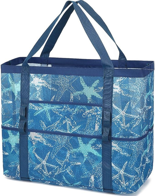 Fammart Mesh Beach Bag for Women, Large Beach Toy Pool Bag with Zipper Pocket, SandProof Cruise Essentials 2026 Family Travel