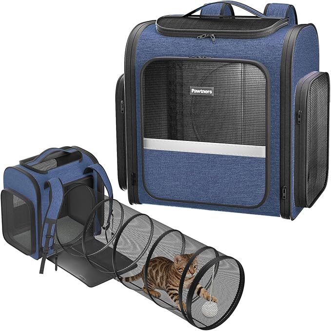 Cat Carrier Backpack with Detachable Play Tunnel, 2 in 1 Cat Tunnel Backpack Suitable for Carrying & Playing, Expandable P...