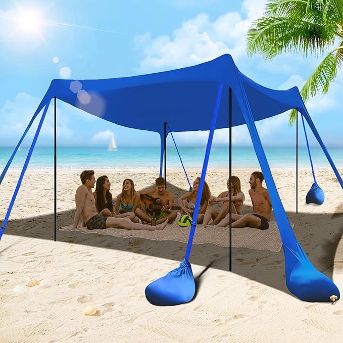 besuhot Beach Tent Sun Shelter 10x10FT Beach Shade Canopy with 8 Sandbags, UPF 50+ Protection Beach Shade Canopy, Outdoor ...
