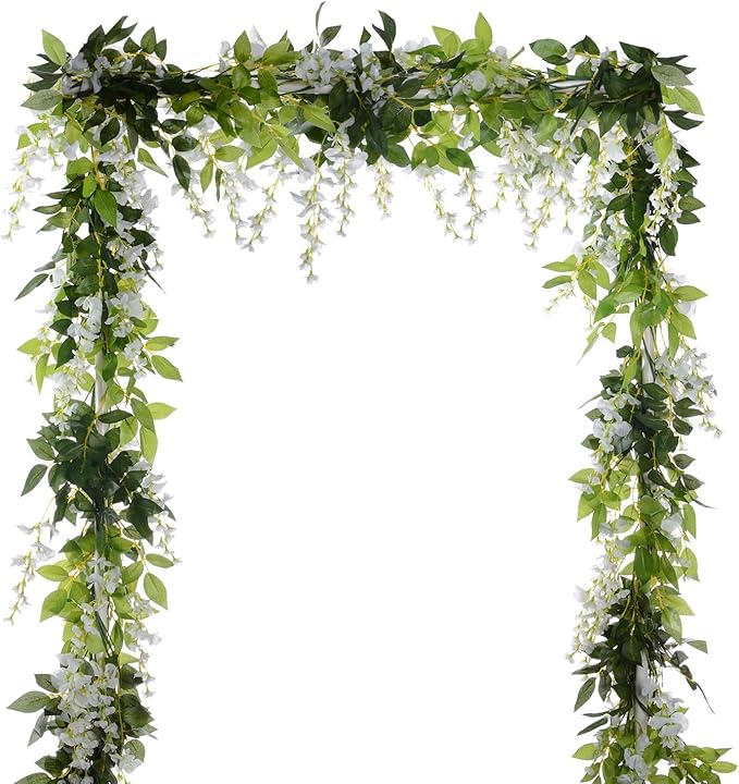 DearHouse 4Pcs 6.6Ft/Piece Artificial Flowers Silk Wisteria Garland Artificial Wisteria Vine Rattan Silk Hanging Flower fo...
