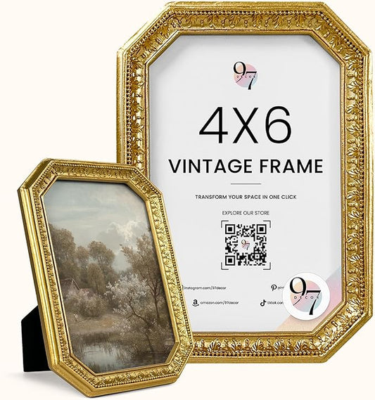 97 Decor 4x6 Vintage Picture Frame - Gold Antique Picture Frames 4x6, Small Ornate Frames 4 X 6 With Glass Front For Table...