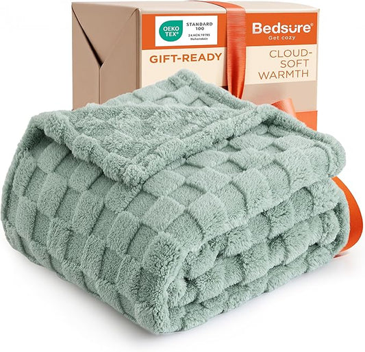 Bedsure GentleSoft Sage Green Throw Blanket for Couch - Checkered Fleece Blankets Gifts for Kids Girls, Cute Soft Cozy Spr...