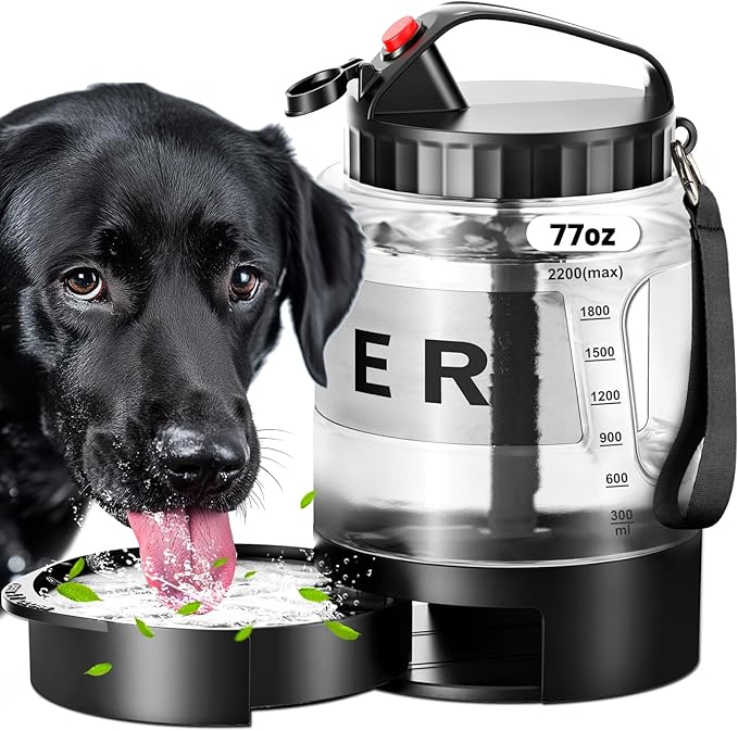 77oz Large Dog Water Bottle - Portable Travel Dog Water Dispenser & Bowl - Leak-Proof Pet Water Jug for Hiking, Camping, W...