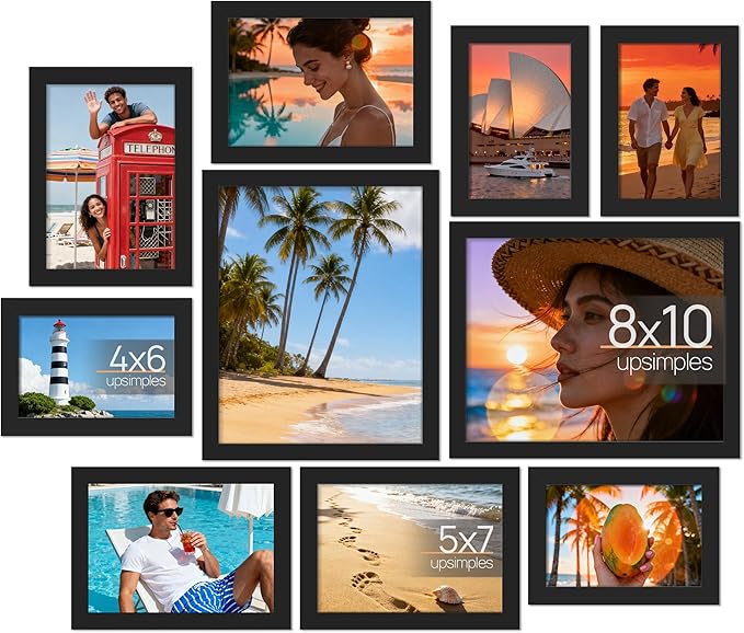 upsimples 10 Pack Picture Frames Collage Wall Decor for Mounting or Tabletop Display, Photo Gallery Frame Set for Family, ...
