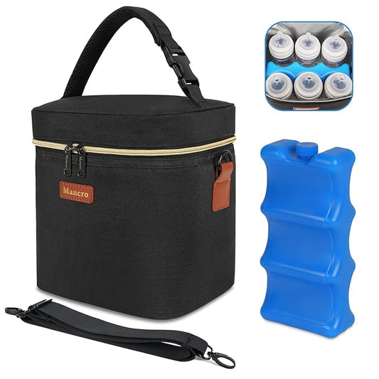 Mancro Breastmilk Cooler Bag with Ice Pack, Fits 6 Baby Bottles Up to 9 Ounce Insulated Baby Bottle Bag, Breast Milk Coole...