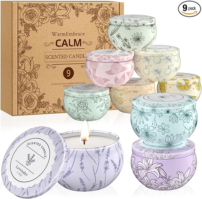WarmEmbrace Scented Candles, Candle Set of 9, Long-Lasting Candles for Women, Candle Present Set for Birthday, Valentine's...