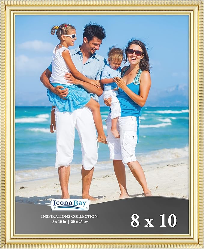 Icona Bay 8x10 Gold Picture Frame Beautifully Detailed Molding, Contemporary Picture Frame Set, Wall Mount or Table Top, I...