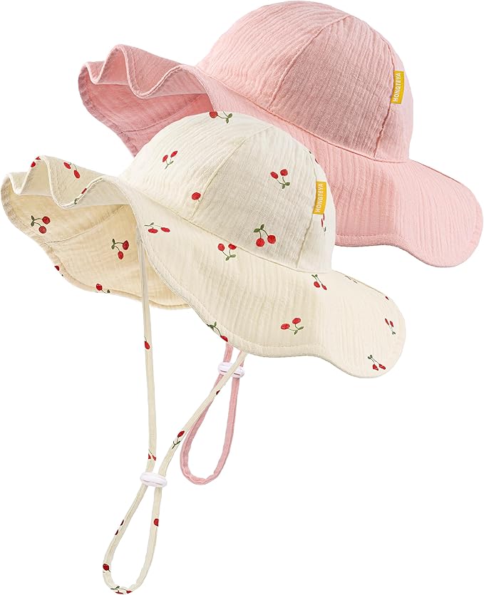 HONGTEYA Baby Sun Hat Muslin Toddler Bucket Hat for Girls Boys Infant Wide Brim Sun Protection