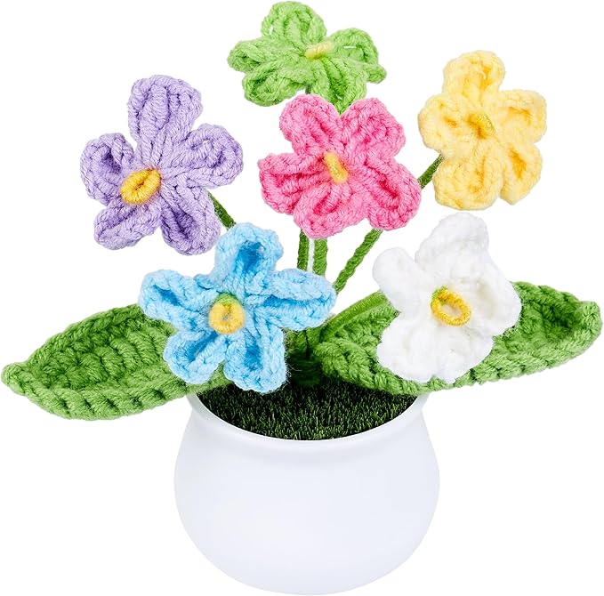 NUKAYAI Crochet Flowers Handmade Knitted Potted Flower for Mom, Crochet Gifts for Daughter Friends Women Party Favors Teac...