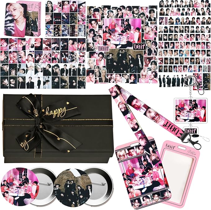 DO IT Album Gift Box Set, Including 127PCS do it Photocards, 100PCS Album Sticker Pack, 1 Lanyards, Card Holder, 1 Keychai...
