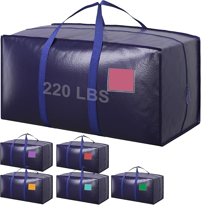 RMOHRO 6 Pack Moving Bags Heavy Duty 210GSM with Full-Open Side Zipper, 93L 65lbs Waterproof Foldable Storage Totes for Co...
