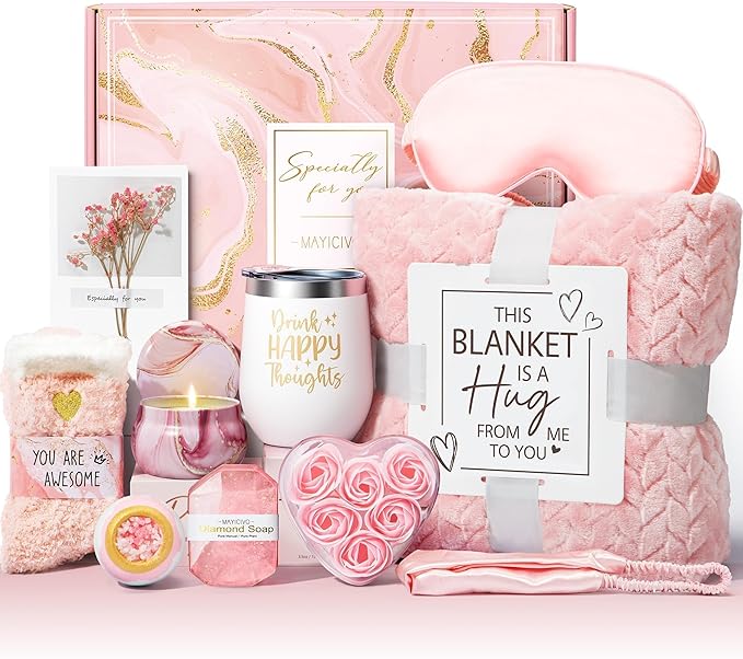 Mothers Day Birthday Gifts for Women Self Care Get Well Soon Gifts, Rose Relaxing Spa Gift Basket Thinking of You Care Pac...