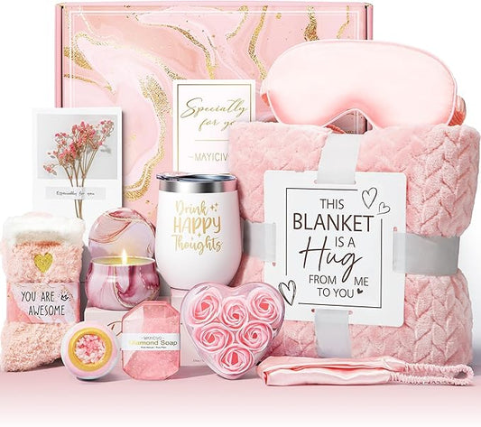 Mothers Day Birthday Gifts for Women Self Care Get Well Soon Gifts, Rose Relaxing Spa Gift Basket Thinking of You Care Pac...