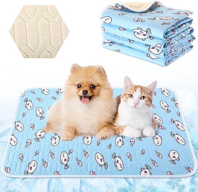 Colingmill 4 Pcs Dog Cooling Mat 28'' x 20'' Pet Cooling Mat for Dogs Cat Summer Self Cooling Mat Ice Silk Chill Pads Wash...