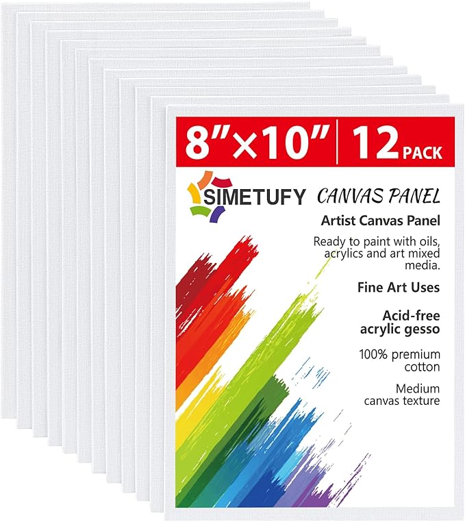 Simetufy 12 Pack 8x10 Canvas Boards for Painting, Blank Flat Canvas Panels Art Painting Supplies - Gesso Primed 100% Cotto...
